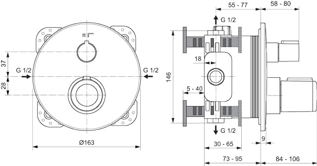 CONCEPT 200 podomietkový termostat, chróm A7309AA Technický nákres