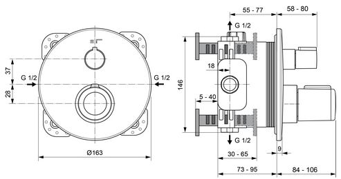 CONCEPT 200 podomietková termostatická batéria, pre 2 spotrebiče, chróm A7310AA Technický nákres