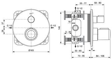 CONCEPT 200 podomietková termostatická batéria, pre 2 spotrebiče, chróm A7310AA Technický nákres