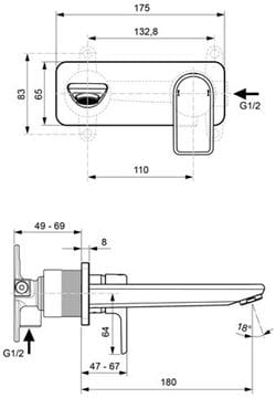 CONCEPT 300 umývadlová podomietková batéria, chróm A7351AA Technický nákres