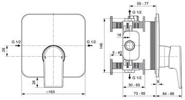 CONCEPT 300 sprchová podomietková batéria, chróm A7353AA Technický nákres