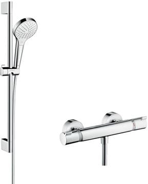 HANSGROHE CROMA SELECT S VARIO sprchový set s termostatickou batériou, ručná sprcha s 3 prúdmi, tyč, hadica, biela/chróm