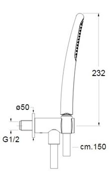 CRISTINA sprchová súprava 3-dielna, ručná sprcha 232 mm, hadica, držiak, chrome CRIPD43351 Technický nákres