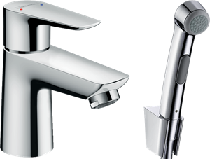 HANSGROHE TALIS E umývadlová stojanková batéria, s odtokovou súpravou a bidetovou sprškou, EcoSmart, chróm