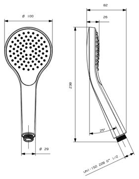 CONCEPT 200 ručná sprcha pr. 100 mm, chróm PM10060/CO Technický nákres