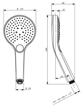 CONCEPT 200 ručná sprcha pr. 120 mm, 3 prúdy, chróm PM10061/CO Technický nákres