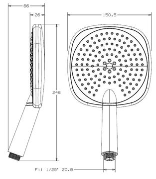 CONCEPT 300 ručná sprcha 140x140 mm, 3 prúdy, chróm PM10006/CO Technický nákres