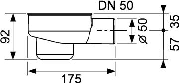 CONCEPT 200 sifón DN50, pre podlahový žľab, bočný odpad 650001620 Technický nákres