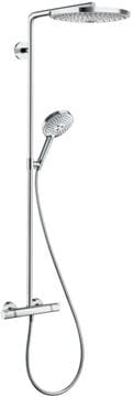 HANSGROHE RAINDANCE SELECT S SHOWEPIPE 300 sprchový set s termostatickou batériou, horná sprcha, ručná sprcha s 3 prúdmi, tyč, hadica, biela/chróm