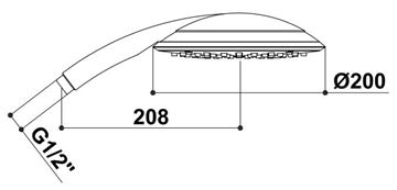 RAF ručná sprcha pr. 200 mm, chróm SR720 Technický nákres