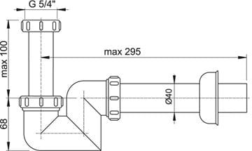 CONCEPT bidetový sifón DN40, s prevlečnou maticou 5/4 PT10045F40 Technický nákres