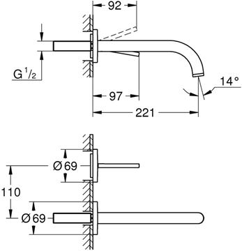 GROHE ATRIO umývadlová podomietková batéria chróm 19918003 Technický nákres
