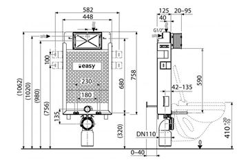 EASY EAM1.100.2 RENOVMODUL montážny prvok pre WC 106,2 cm, so splachovacou nádržkou EAM1.100.2 Technický nákres