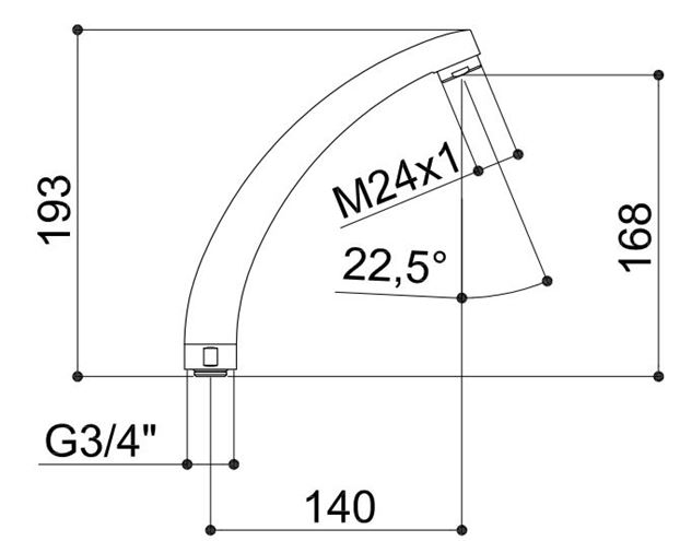 RAF výtokové ramienko 140 mm, chróm   RO140 Technický nákres