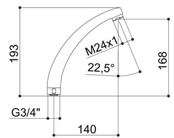 RAF výtokové ramienko 140 mm, chróm   RO140 Technický nákres