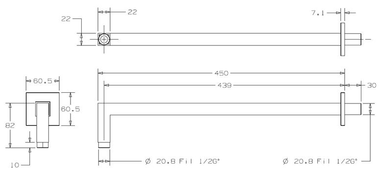 CONCEPT 300 sprchové rameno 450 mm, nástenné, chróm PM10012/CO Technický nákres