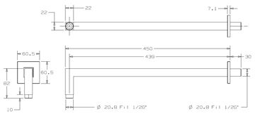 CONCEPT 300 sprchové rameno 450 mm, nástenné, chróm PM10012/CO Technický nákres