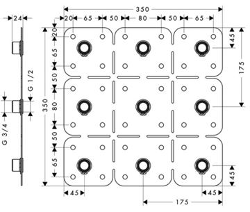 AXOR SHOWER COLLECTION montážna pomôcka 350x350mm 28470180 Technický nákres