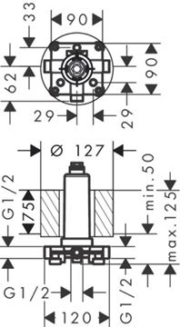 HANSGROHE RAINMAKER SELECT podomietkové teleso G 1/2 24010180 Technický nákres
