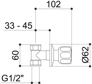 RAF RIO podomietkový ventil 1/2x1/2", chróm RI10772 Technický nákres