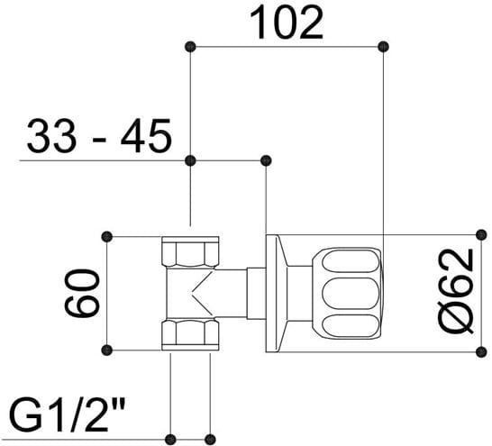 RAF RIO podomietkový ventil 1/2x1/2", chróm RI10772 Technický nákres