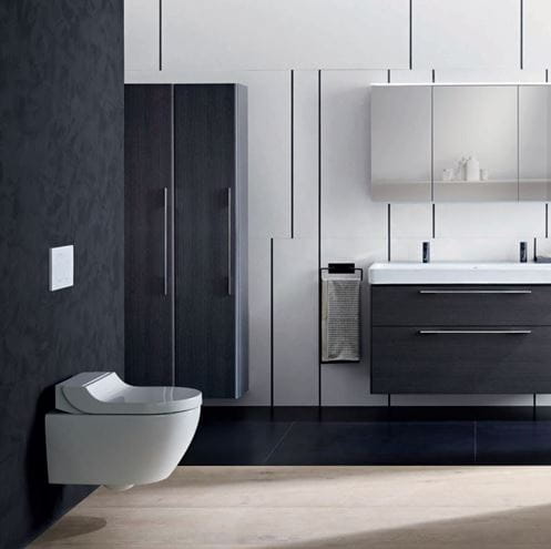 GEBERIT AQUACLEAN TUMA COMFORT závesné WC s bidetovým sedadlom, SoftOpening, Rimless, KeraTect, biela/biele sklo 146.292.SI.1 Obrázek - fotka