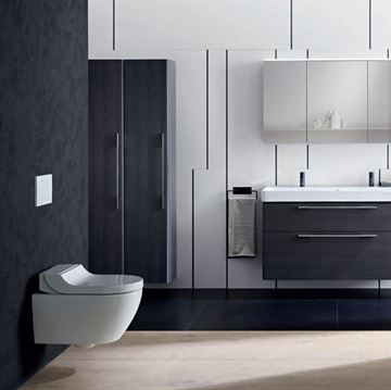 GEBERIT AQUACLEAN TUMA COMFORT závesné WC s bidetovým sedadlom, SoftOpening, Rimless, KeraTect, biela/biele sklo 146.292.SI.1 Obrázek - fotka