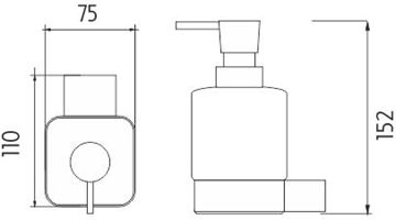 NIMCO KIBO dávkovač tekutého mydla 300 ml, nástenný, sklo, chróm KI 14031C-T-26 Technický nákres