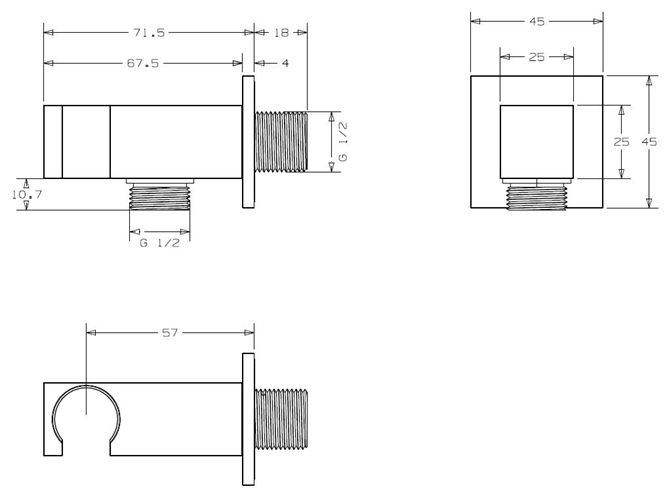 CONCEPT 300 držiak s pripojením na vodu, chróm PM10028/CO Technický nákres