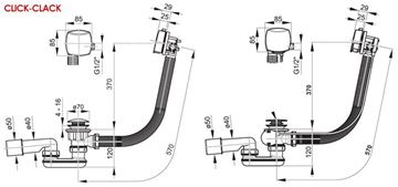 RAVAK vaňový sifón 57 cm, s napúšťaním prepadom, bovden, chróm X01438 Technický nákres