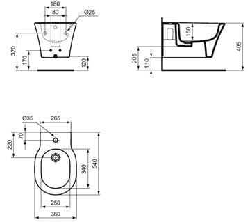 CONCEPT CUBE 2.0 závesný bidet E080201 (E233501) Technický nákres