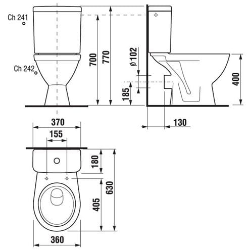 CONCEPT 100 WC kombi, zadný odpad H8242360007913 Technický nákres