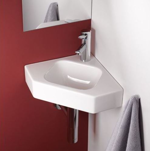 GEBERIT ICON umývadielko rohové 46 cm, s otvorom pre batériu, bez prepadu 124729000 Obrázek - fotka