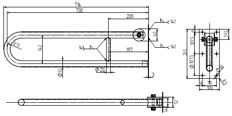 KOLESO CONCEPT sklopné madlo 700 mm, lesklá nerez L60402000 Technický nákres