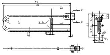 KOLESO CONCEPT sklopné madlo 700 mm, lesklá nerez L60402000 Technický nákres