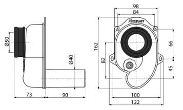 CONCEPT pisoárový sifón DN40, s manžetou PT10045B Technický nákres