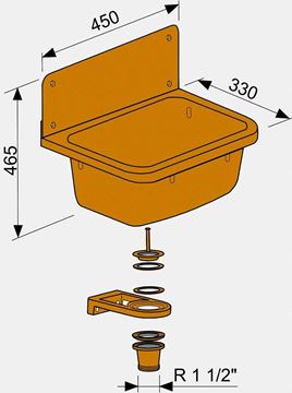 CONCEPT výlevka so sifónom 45 cm, s mriežkou, nerez 26204 Technický nákres