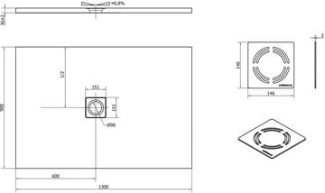 POLYSAN FLEXIA sprchová vanička 130x90 cm, liaty mramor, bez nožičiek 72896 Technický nákres