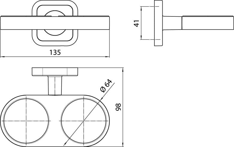 CONCEPT 100 univerzálny držiak, dvojitý, nástenný, chróm 002-1188 Technický nákres