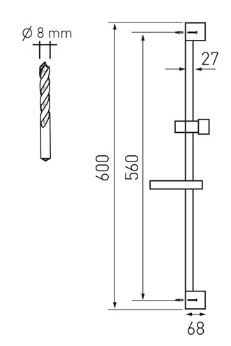 NOVASERVIS sprchová súprava 4-dielna, ručná sprcha pr. 110 mm, 5 prúdov, tyč, hadica, mydelnička, chróm KIT866,0 Technický nákres