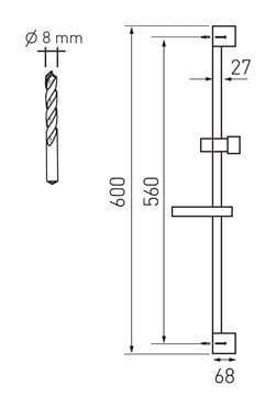 NOVASERVIS sprchová súprava 4-dielna, ručná sprcha pr. 110 mm, 5 prúdov, tyč, hadica, mydelnička, chróm KIT866,0 Technický nákres