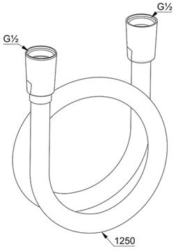 KLUDI SUPARAFLEX sprchová hadica 1250 mm, hladká, s ochranou proti prekrúteniu, plast, biela/chróm 6107191-00 Technický nákres