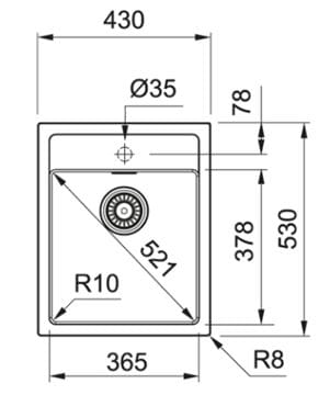 FRANKE SIRIUS SID 610-40 tectonitový drez 530x430 mm, otvor pre batériu, čierna 114.0503.041 Technický nákres