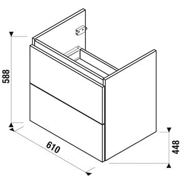 JIKA MIO-N skrinka pod umývadlo 61x44, 5x58, 8 cm, 2 zásuvky, Push-open, jaseň H40J7154013421 Technický nákres