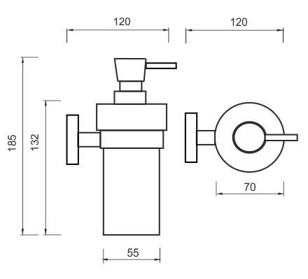 NIMCO UNIX dávkovač tekutého mydla 300 ml, nástenný, keramika, nerez oceľ/biela UNM 13031KN-T-10 Technický nákres