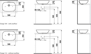 LAUFEN INO umývadlová misa 50 cm, s prepadom H8123020001121 Technický nákres