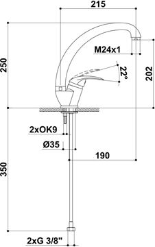 EASY drezová batéria, chróm EA548.0 Technický nákres