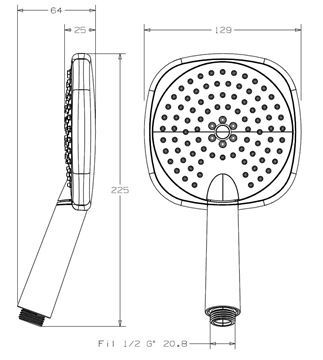 CONCEPT 300 ručná sprcha 120x120 mm, 3 prúdy, chróm PM10005/CO Technický nákres