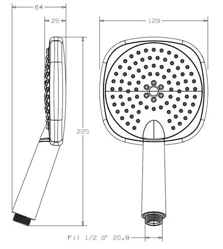 CONCEPT 300 ručná sprcha 120x120 mm, 3 prúdy, chróm PM10005/CO Technický nákres