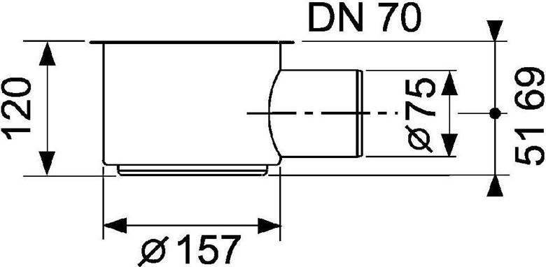 CONCEPT 200 sifón DN75, pre podlahový žľab, bočný odpad 650002620 Technický nákres